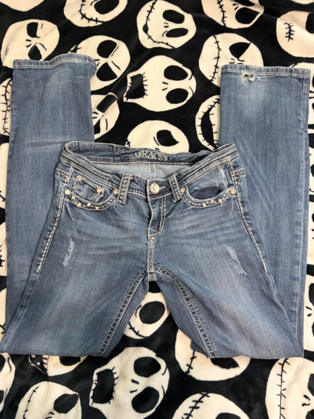 Grace Blue Skinny Jeans with Studded Pocket Detail